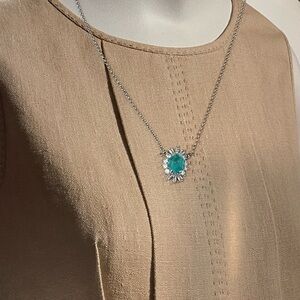 Aqua Chalcedony Lab Created Fused with Genuine Quartz  Necklace